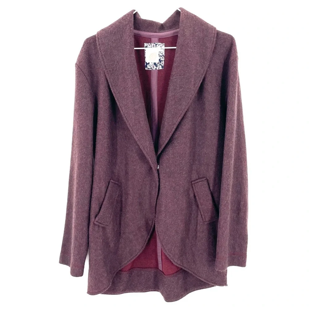 Anthropologie Lilka Cardigan Burgundy Fleece Cocoon Sweater Jacket